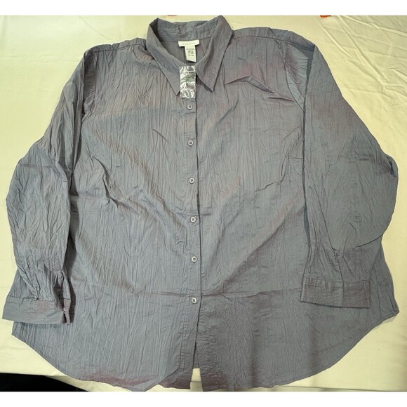 Avenue Size 30 32 4x Iridescent Crinkle Long Sleeve Button Shirt Top Purple Blue - Picture 1 of 10